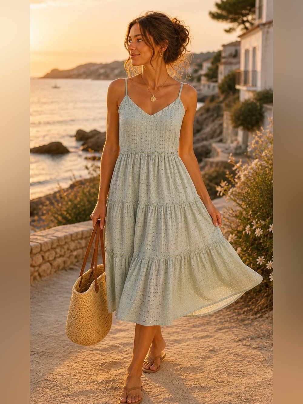 Sim & Sam Mint Green Tiered Midi Sundress | Large